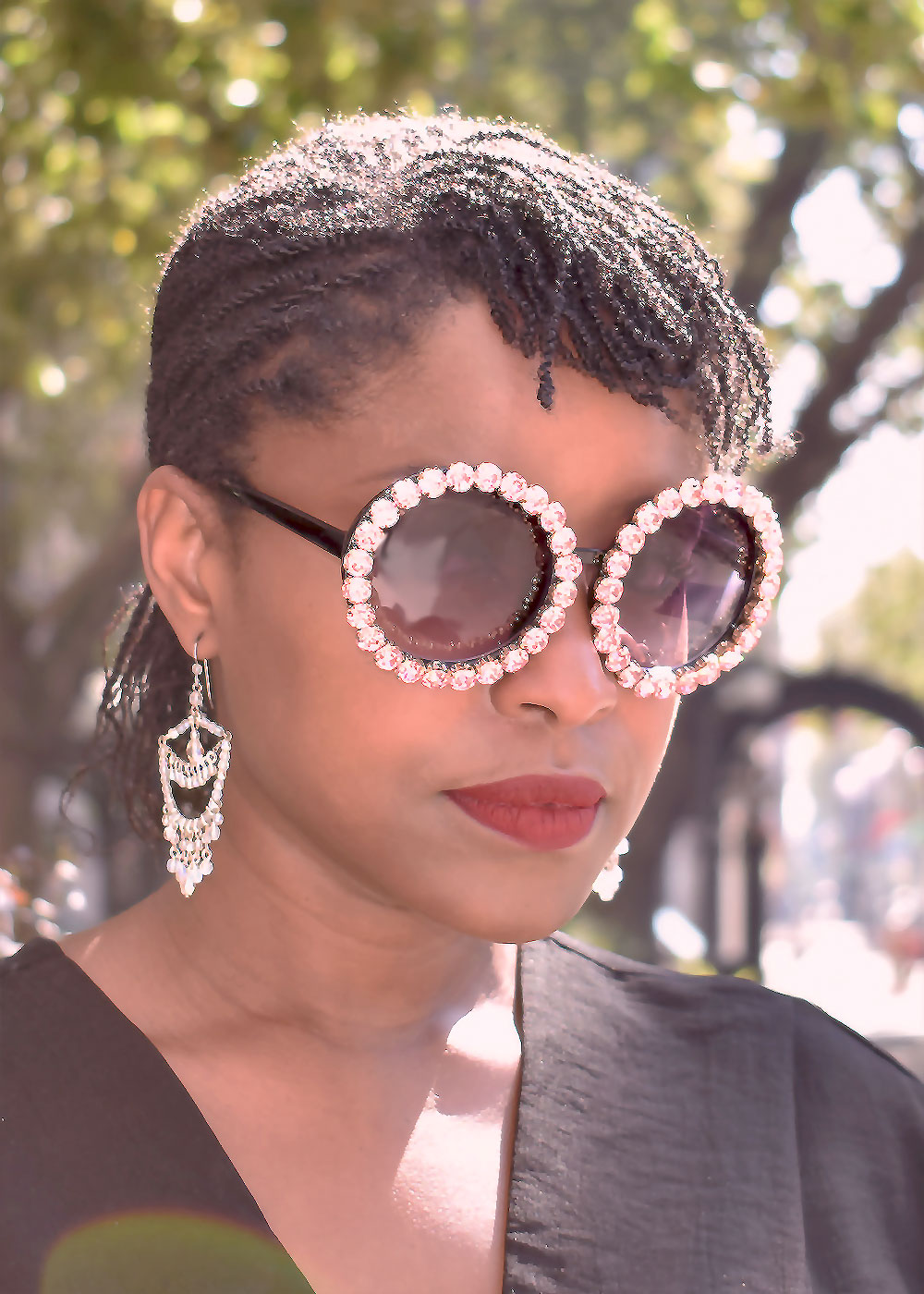 Circle Sunglasses in Light Rose Crystal