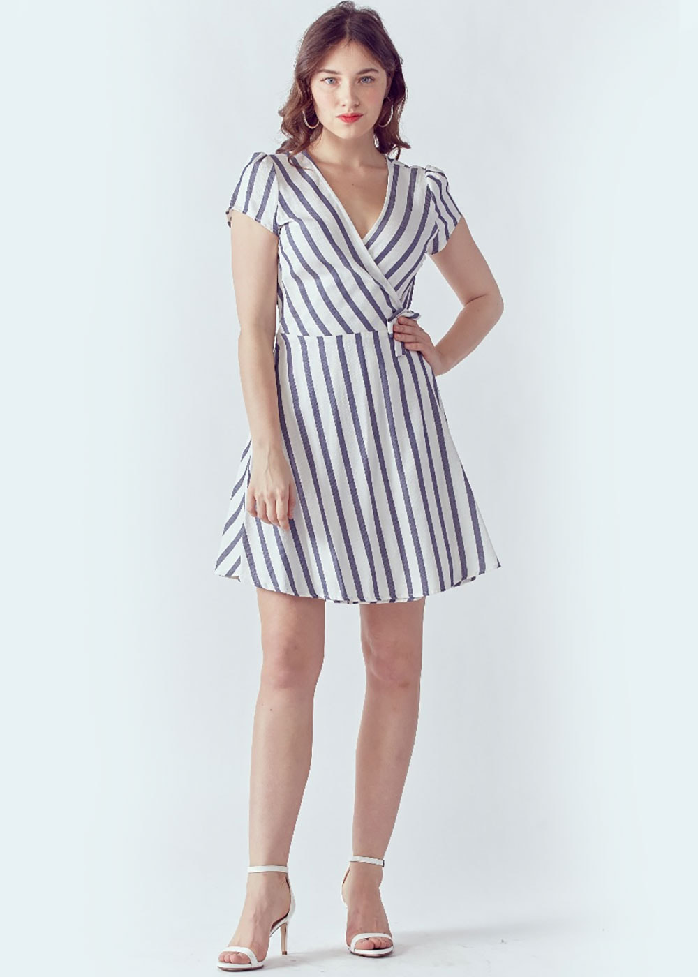 Wrap Dress in Blue/White Stripe